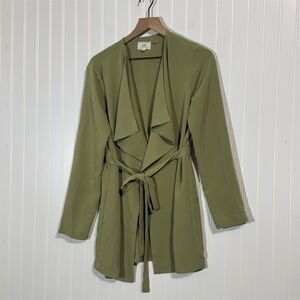HAVE Los Angeles Green Drape Front Belted Jacket L Open Front Trench Coat Style